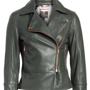 Ted baker Lizia lambskin leather biker jacket - black